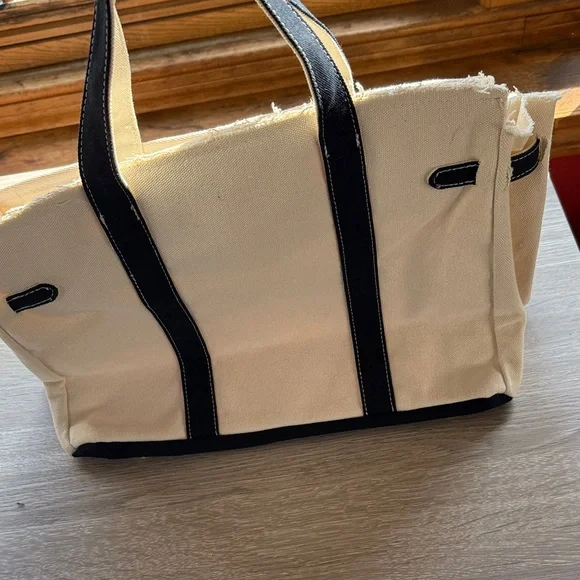 Boatkin Bag. Natural canvas with navy blue straps Tote Bag. - Picture 4 of 5